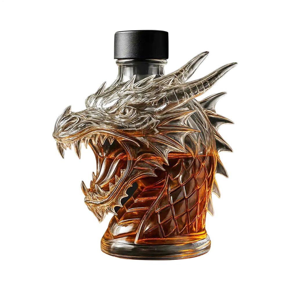 Bouteille tête de dragon en verre sculpté (600 ml)