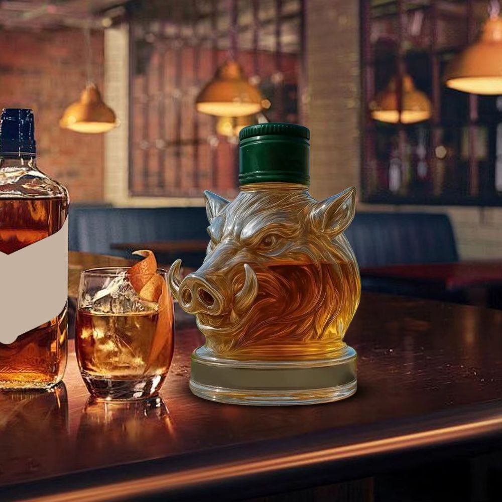 Bouteille tête de sanglier en verre 350 ml – Image 3