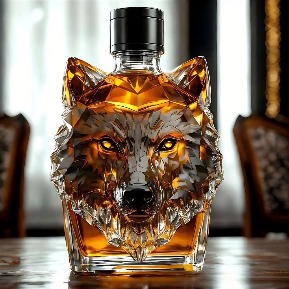 Bouteille tête de loup en verre 500 ml – Image 2